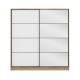 Dressing avec 2 porte coulissantes et miroir à droite Carina L180xH210cm Bois clair et Blanc