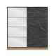 Dressing avec 2 porte coulissantes et miroir à gauche Carina L180xH190cm Bois clair et Effet marbre Noir