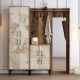 Ensemble armoire de rangement avec miroir et porte manteau Shera en bois Chêne foncé et Effet marbre Crème