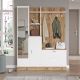 Ensemble armoire de rangement et porte manteau Laska style scandinave en bois Chêne clair et Blanc