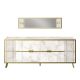 Ensemble buffet 4 portes 120cm et 1 miroir Wilma Métal Or et Bois Blanc effet marbre et Motif Géométrique Or