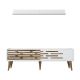 Ensemble meuble TV avec étagère murale Oviva Blanc et Bois foncé