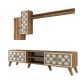 Ensemble meuble TV et étagère murale Varize Motif Arabesque Blanc crème et Bois