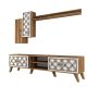 Ensemble meuble TV et étagère murale Varize Motif Arabesque Bois Naturel et Blanc