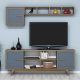 Ensemble meuble Tv et étagère murale Wavo Bois foncé Motif géométrique Bleu