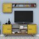 Ensemble meuble Tv et étagère murale Wavo Bois foncé Motif géométrique Jaune