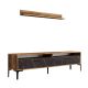 Ensembles meuble TV et étagère murale Varnus Bois Naturel et Effet marbre Noir et Métal Noir
