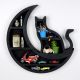 Étagère murale décorative Ornalio D50cm lune et félin Bois Noir