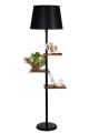 Lampadaire 3 étagères Astu H170cm Métal Noir, Bois foncé et Tissu Noir