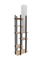 Lampadaire avec étagère au sol Ulkady H160cm Bois clair et Noir et Tissu Blanc