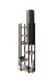 Lampadaire avec étagère au sol Ulkady H160cm Bois clair et Noir et Tissu Noir