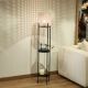 Lampadaire avec étagères Milkcap H140cm Métal Noir et Rotin Blanc crème