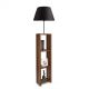 Lampadaire combiné 3 étagères Accensola Tissu Noir et Bois Marron