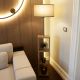 Lampadaire combiné 3 étagères Poppy H150cm Tissu Marron et Bois Naturel