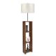 Lampadaire combiné 3 étagères Toki Tissu Motif Circulaire Ecru et Métal Bois