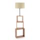 Lampadaire combiné 3 étagères Venes 140cm Bois Naturel et Tissu Blanc crème