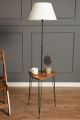 Lampadaire et bout de canapé Norral H147cm Bois Naturel et Métal Noir et Tissu Blanc