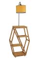 Lampadaire étagère Heilen H165cm Bois clair, Métal Noir et Tissu Jaune
