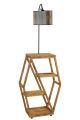 Lampadaire étagère Heilen H165cm Bois clair, Métal Noir et Tissu Motif Planche de bois
