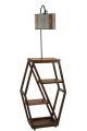 Lampadaire étagère Heilen H165cm Bois foncé, Métal Noir et Tissu Motif Planche de bois