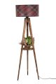 Lampadaire trépied Lunctura 165cm Bois Naturel et Tissu écossais Rouge