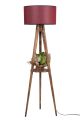 Lampadaire trépied Lunctura 165cm Bois Naturel et Tissu Bordeaux