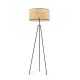 Lampadaire trépied style boho Lacock H150cm Métal Noir et Rotin Beige