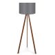 Lampadaire Tympanum trépied Bois foncé et Tissu Gris