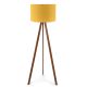 Lampadaire Tympanum trépied Bois Marron et Tissu Jaune