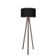 Lampadaire Tympanum trépied Bois Marron et Tissu Noir et Or antique