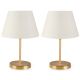 Lot de 2 lampes de table Accensa abat-jour 12cm Métal Or et Tissu Blanc