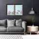 Lot de 2 tableaux décoratifs Pictura gratte-ciel effet lavis MDF Bois Noir sur Blanc