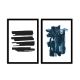 Lot de 2 tableaux encadrée en Noir Pictor L74xH51cm Motif Abstrait Noir, Blanc et Bleu foncé