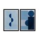 Lot de 2 tableaux encadrée en Noir Pictor L74xH51cm Motif géométrique minimaliste, Nuances de bleu
