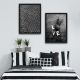 Lot de 2 tableaux encadrés en Noir L30xH40cm Motif Zèbre, « LOVE » Noir et Blanc