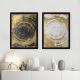 Lot de 2 tableaux Eula 34x44cm Motif Cercles rayonnants Or fond Noir et Blanc