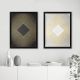 Lot de 2 tableaux Eula 34x44cm Motif Losange rayonnant Or et fond Noir et Blanc