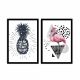 Lot de 2 tableaux Pictor encadrés en Noir L72xH50cm Motif Flammant Rose et Ananas Noir et Blanc