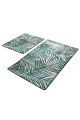 Lot de 2 tapis de salle de bain rectangles Daloa Velours Motif Feuillages Vert et Blanc