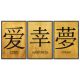 Lot de 3 cadres murale Chiara 39x59cm Bois Motif Mot Chinois Noir et Or