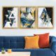 Lot de 3 tableaux encadrés Chêne Eula L35xH45cm Motif Mosaïque géométrique effet marbre Multicolore
