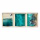 Lot de 3 tableaux encadrés en Or Pictor L76.5xH28,5cm Motif Paysages de vagues d'océan Bleu et Beige