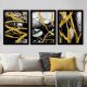 Lot de 3 tableaux encadrés Noir Eula L35xH45cm Motif Tache Blanc sur fond Noir craquelé Or