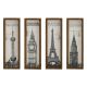 Lot de 4 tableaux Alchos 19x70cm Bois massif Naturel et Motif Monument mégapole Gris
