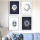 Lot de 4 tableaux encadrés Blanc Manticore L24xH29cm Motif Astre Bleu marine et Blanc