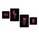 Lot de 4 tableaux encadrés en Noir Pictor L136xH75cm Motif Flamant rose, cocktail et fruits Rose néon et Noir