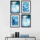 Lot de 4 tableaux encadrés Noir Manticore L24xH29cm Motif Marin Bleu et Blanc