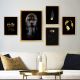 Lot de 5 tableaux encadrés Bois Aranea Motif Portrait et objet Noir et Or
