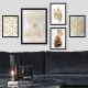 Lot de 5 tableaux encadrés Noir Aranea Motif Nervure et botanique Or et Blanc