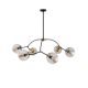 Lustre bras arqués 6 bulles Gabilan Verre Transparent et Métal Noir et Or